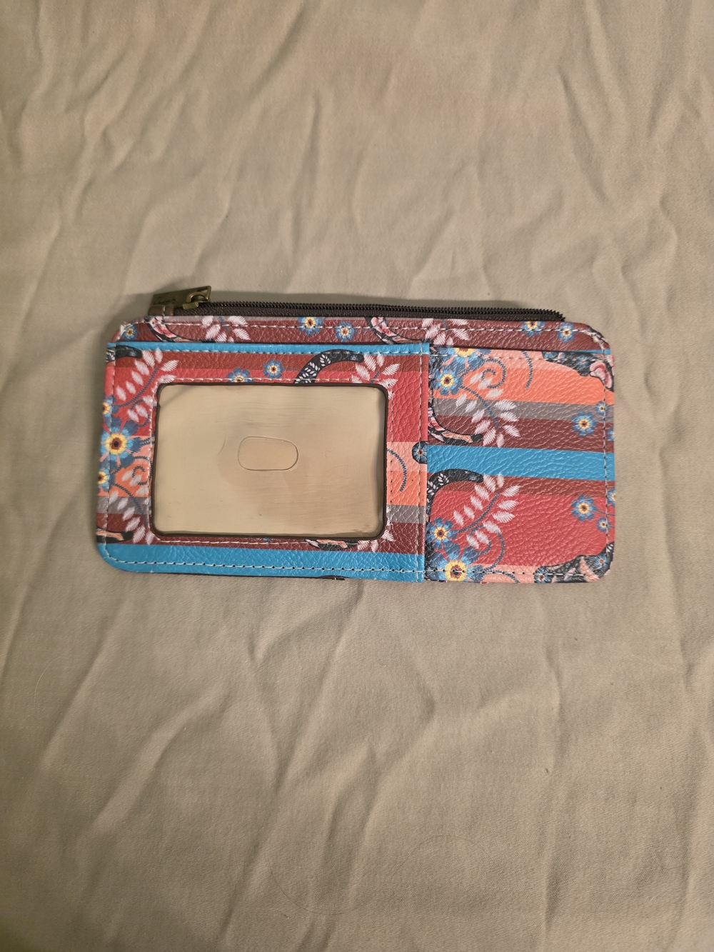 Floral Stripe Cardholder Wallet with ID Window - Pink & Blue